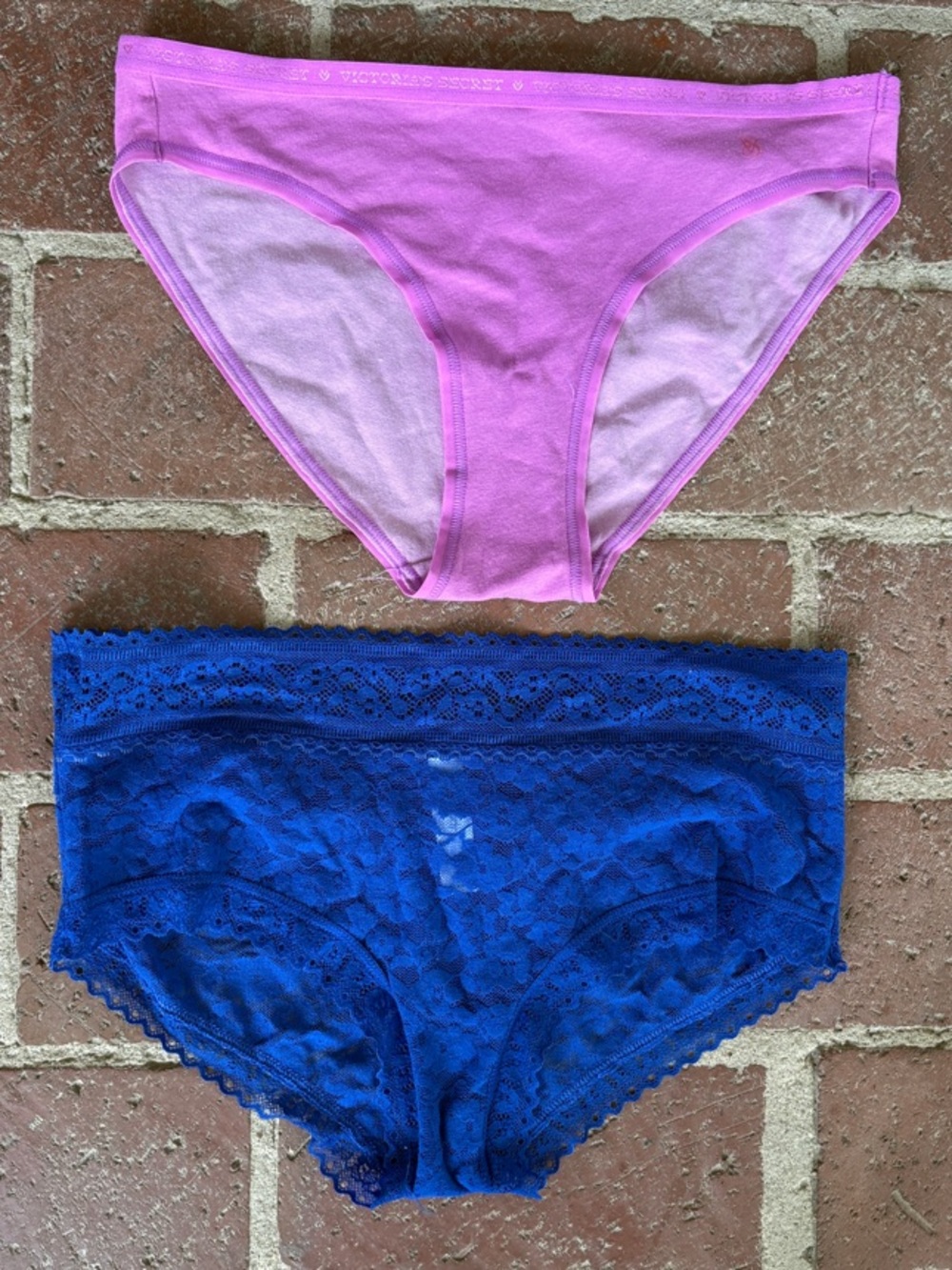 Victoria's Secret NWT Bright Pink Bikini & Like New Gap Lacy Blue Panties
